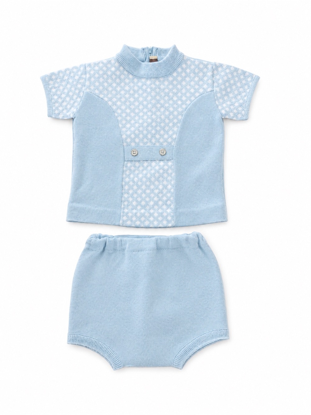 Vintage Style Baby Blue Knit Outfit Set Top & Bloomers